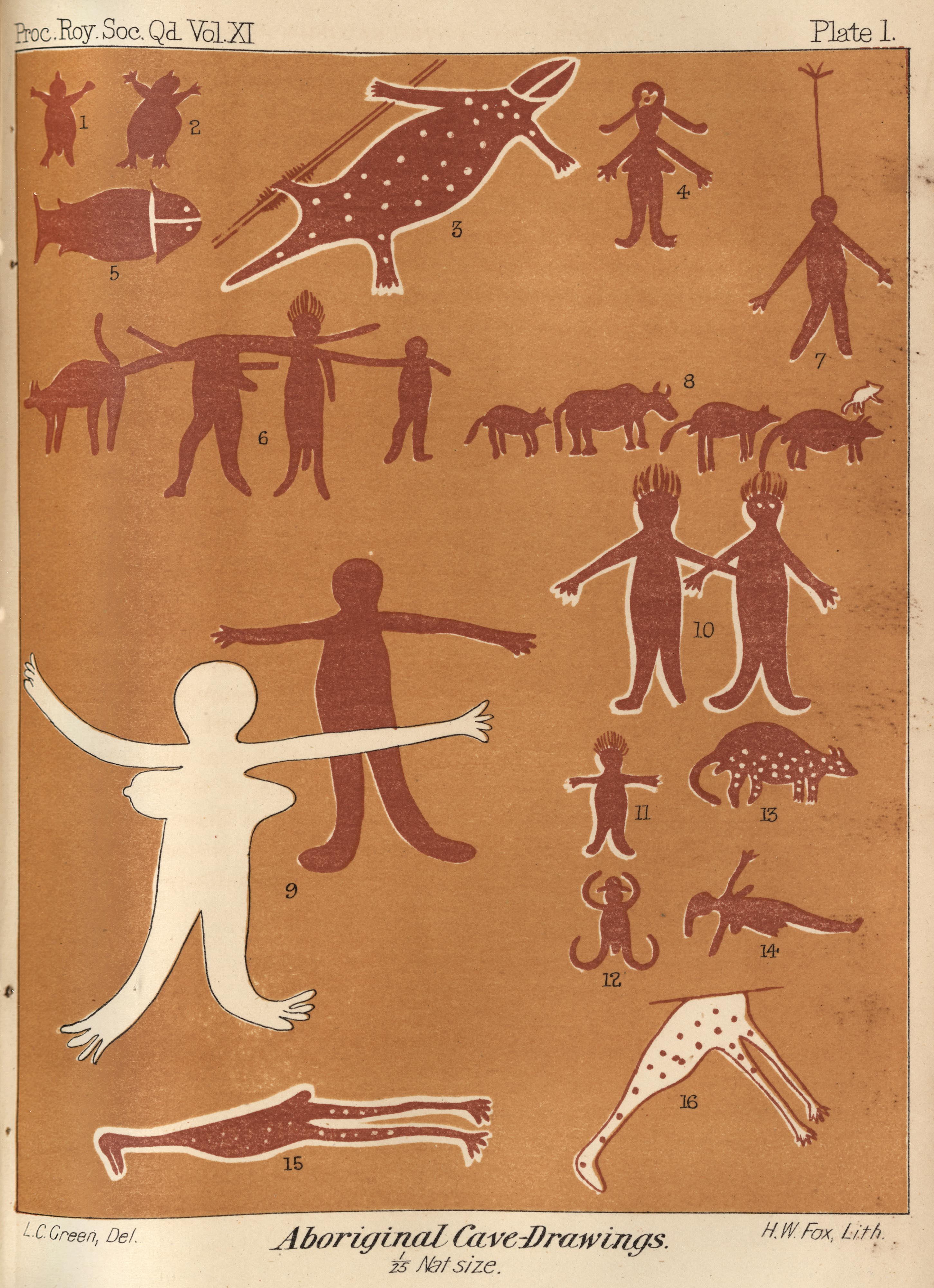 Aboriginal cave drawings, 1895 Queensland Historical Atlas